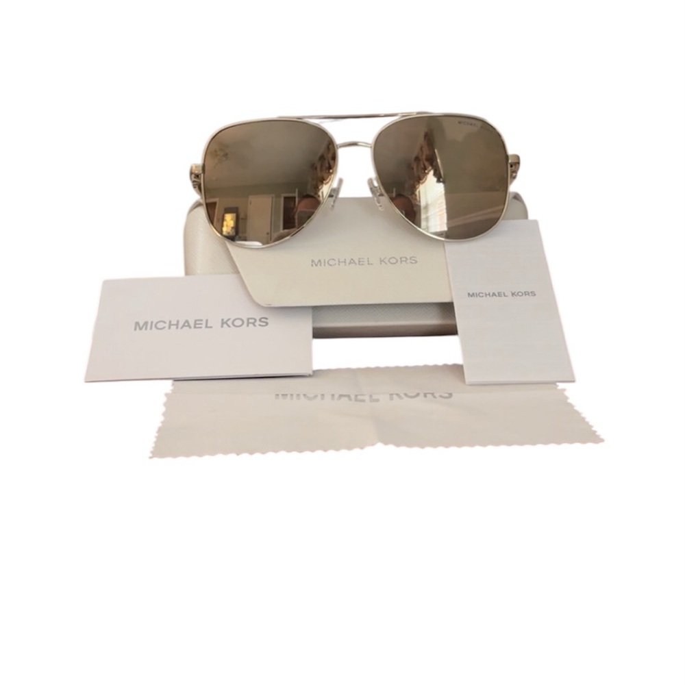 Michael Kors Gold Aviator Sunglasses with White Case